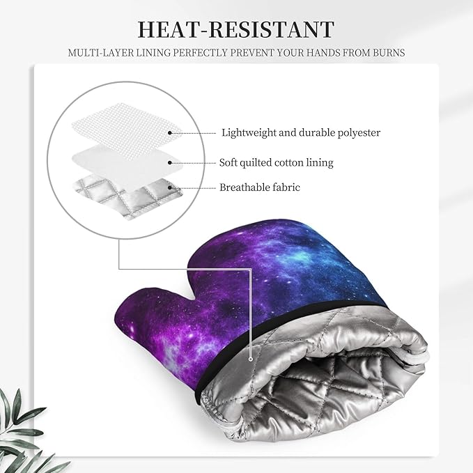 Cool Blue Purple Galaxy Oven Mitts and Pot Holders Sets of 4, Heat Resistant