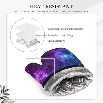 Cool Blue Purple Galaxy Oven Mitts and Pot Holders Sets of 4, Heat Resistant
