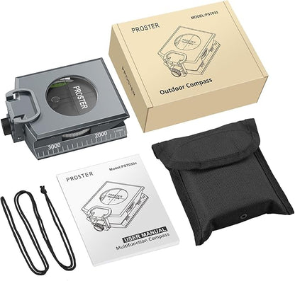 Proster IP65 Compass Hiking Survival - Lensatic Sighting Compass for Camping Navigation, Compass with Clinometer & Carry Bag for Camping Hunting Hiking Geology Activities