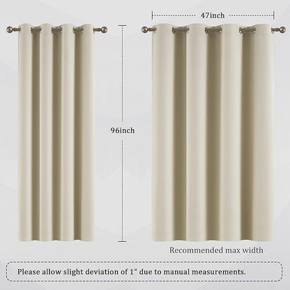 DUALIFE Cream Beige Curtains 96 Inch Length Blackout Window Drapes