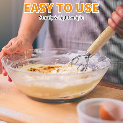 ALLTOP Danish Dough Whisk - Ultimate Dutch Mixer Hand Utensil with Stainless Steel Dough Hook - Essential Sourdough Stirring Stick for Perfect Bread Making Tool