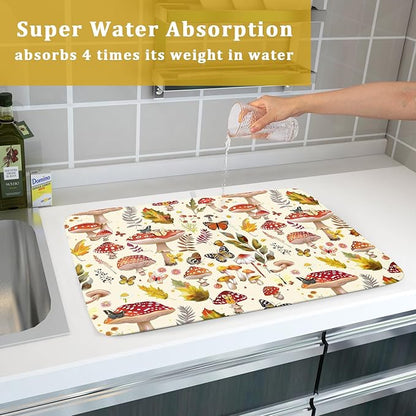 Magic Mushroom Dish Drying Mats Botanical Decorative Absorbent Drying Pad