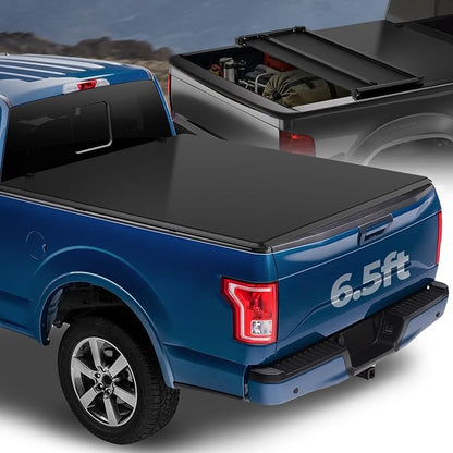 Auto Dynasty Soft Tri-Fold Truck Bed Tonneau Cover Compatible with 2015-2025 Ford F-150 6.5Ft/78Inch Fleetside Bed, Matte Black Soft Vinyl Top