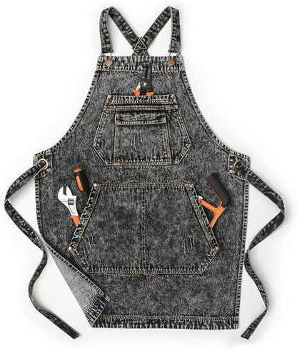 Jeanerlor - Cotton Denim Shop Black Tool Aprons - Jean Work Aprons
