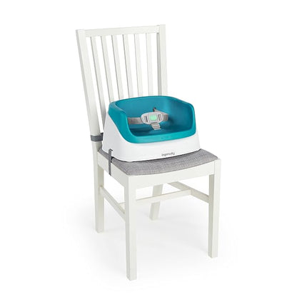 Ingenuity SmartClean Toddler Booster Seat for Dining Table with 3-Point Harness Straps, Peacock Blue