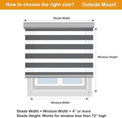 Persilux Cordless Zebra Blinds for Windows (45" W X 64" H, Grey) Free-Stop Dual Layer Roller Windows Shades for Day and Night, Light Filtering Sheer Shades for Home, Easy to Install