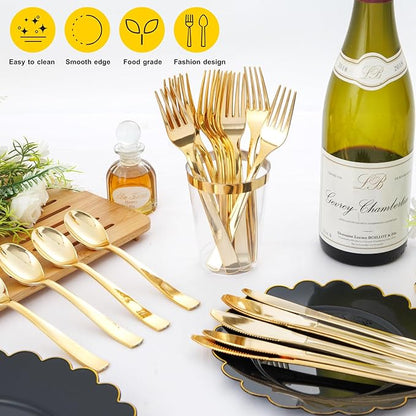 EI 360pcs Gold Plastic Silverware,Gold Silverware Disposable,Gold Forks and Spoons,Gold Cutlery include 120pcs Plastic Forks,120pcs Plastic Spoons and 120pcs Plastic Knives