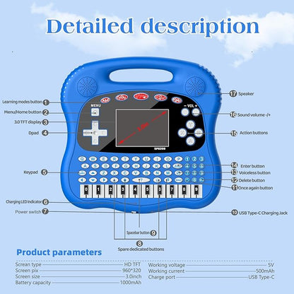 Kids Learning Tablet - 3.0" HD Color Screen Alphabet/Words//Math/Games/Music Preschool Interactive Educational Electronics for Boys and Girls