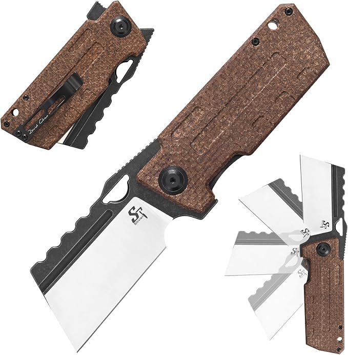 Sitivien ST155 Folding Knife,Sandvik 14C28N Steel Blade,Micarta Handle EDC Tool Knife Pocket Knife for Fishing,Camping,Hiking(Brown) …