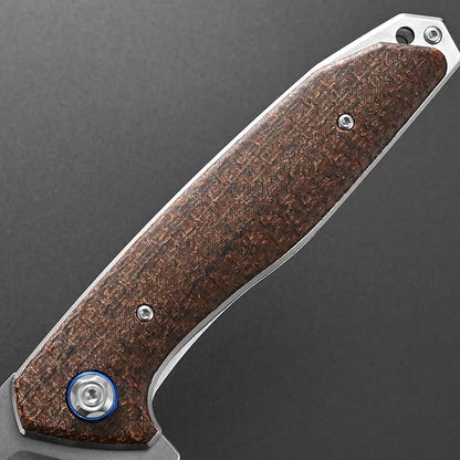 Eafengrow EF972 Folding Knife, D2 Steel Blade Micarta Handle Pocket Knife Folder for Outdoor Camping Hiking Working EDC Tool Knife(Brown)