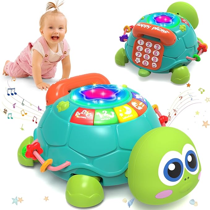 Hanayo Baby Toys 6 to 12 Months，Musical Turtle Crawling Girl Toys for 12-18 Months,Infant Early Learning Educational Toy,Girl & Boy Gift Essentials for Newborn 7 8 9 11+ Months 1-2 Year Old(Green)