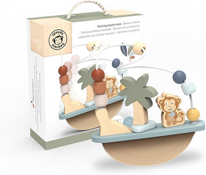 Speedy Monkey Rocking Beads Maze – Soft Colored Wooden Monkey Bead Maze, Gently Rocks and Twists, 7 Beads for Dexterity and Coordination, Non-Toxic Paint, Ideal for Kids 1-3 Years, Educational Toy