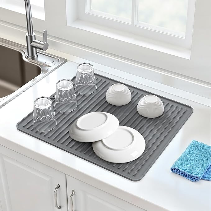 Songrey 18" x 16" Silicone Dish Drying Mat, Kitchen Counter Drying Pad