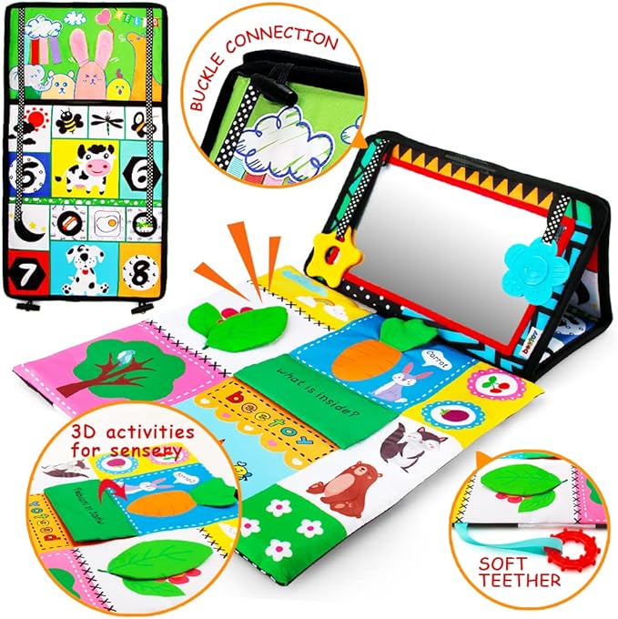 beetoy Tummy Time Baby Mirror Toys with Black and White Pattern, High Contrast 3D Activity Play Crinkle Toys Baby Mirror for Newborn 0 3 6 Months