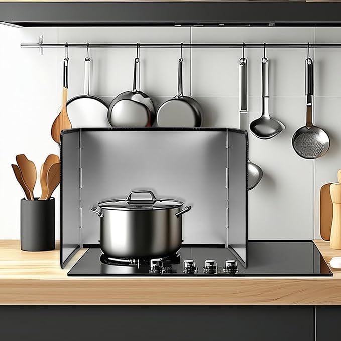 Foldable Stainless Steel Splatter Guard, Oil Splash Protection Backsplash