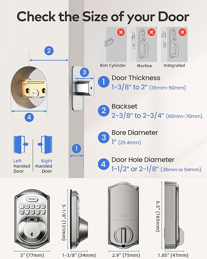 TEEHO TE012W WiFi Smart Lock, Fingerprint Door Lock