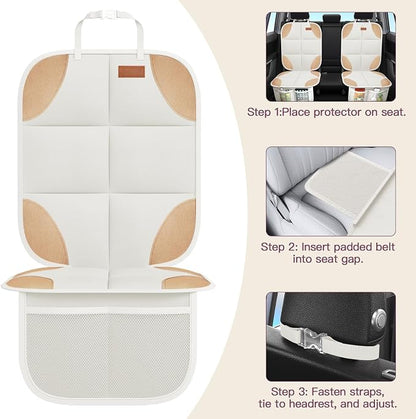 SMART ELF Car Seat Protector, 2Pack Seat Protector Protect Child Seats with Thickest Padding and Non-Slip Backing Mesh Pockets for Baby and Pet,Sedan SUV Truck (Beige Brown)