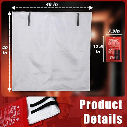 Smilco Emergency Fire Blanket for Home & Kitchen - 40x40 Flame-Retardant Fiberglass Fire Suppression Blankets, 1-Pack for Bedroom, Camping, BBQ & Emergency Safety (White)