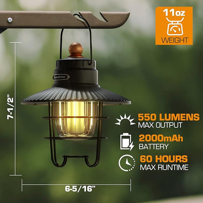 EverBrite LED Camping Lantern, USB C Rechargeable Lantern with 3 Light Modes, Vintage Outdoor Lanterns with Power Bank Function for Power Outages, Hurricane, Emergency, Fishing