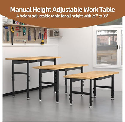 48” Chipboard Wood Work Bench Work Table, Mental Tool Heavy-Duty Adjustable Workbench, 3000 Lbs Capacity Tool Bench Workstation for Garage, Workshop