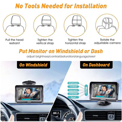 DoHonest Baby Car Camera HD 1080P - Rear-Facing Car Baby Monitor with Night Vision, Adjustable View Angle, Easy Setup, Anti-Glare Display, Safety for Kids & Infants