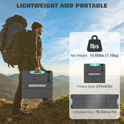 N-Type 16BB 200W Portable Solar Panels for Power Station,IP68 Waterproof ETFE Foldable Solar Panel Kit 25% High Conversion Efficiency Solar Panel for Camping Outdoor RV Blackout