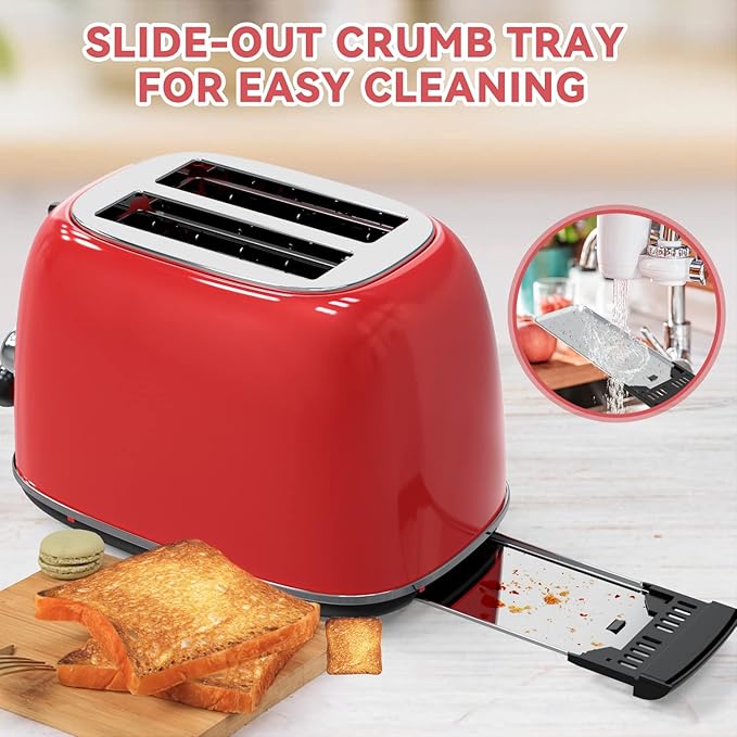 Toaster 2 slice, Retro Stainless Steel Toaster