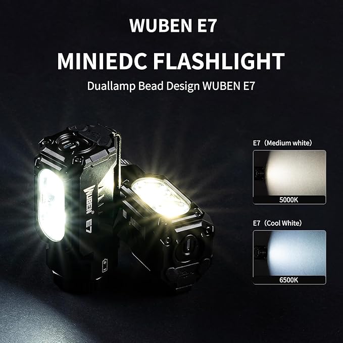 WUBEN E7 EDC Flashlight, 1800 Rechargeable Lumens Mini Flashlight, Super Bright Small Flashlight, 6 Modes IP68 Built-in Waterproof Handheld Flash Light for Emergencies Camping Hiking