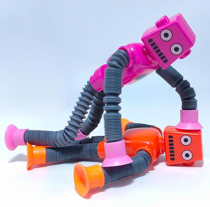 16 PCS Suction Cup Robot Toy,Shape Changing Telescopic Pop Tubes Autism Sensory Toy Kids Girls Boys Toddlers Adult,Funny Robot Action Figure Bendable Fidget Toy Gift Birthday Party Favors Christmas
