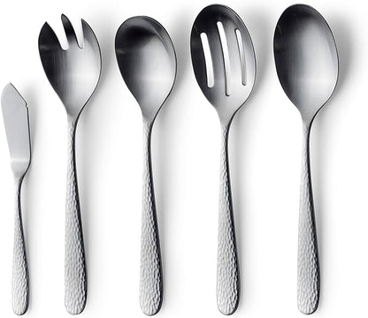 Matte Silverware Set, 18/10 Stainless Steel Satin Flatware, Modern Brushed Finish Cutlery, Dishwasher Safe & Durable, Built to Last (10-Piece Serving Set, Fidenza Hammered)