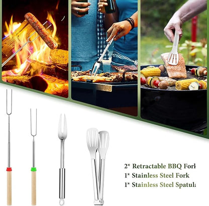 Camping Cooking Utensils Set, Stainless Steel Grill Tools, Camping BBQ Cookware Gear and Equipment for Travel Tenting RV Van Picnic Portable Kitchen Essentials Accessories