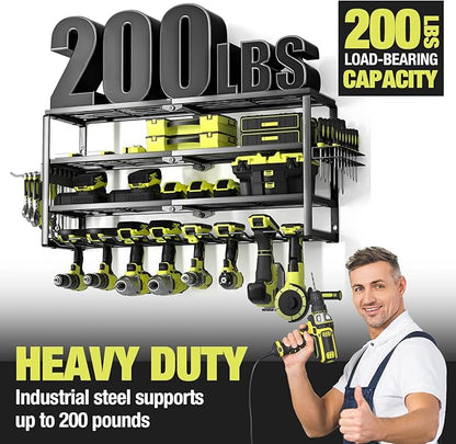 4 Layer Power Tool Organizer Wall Mount, Battery Tools Holder