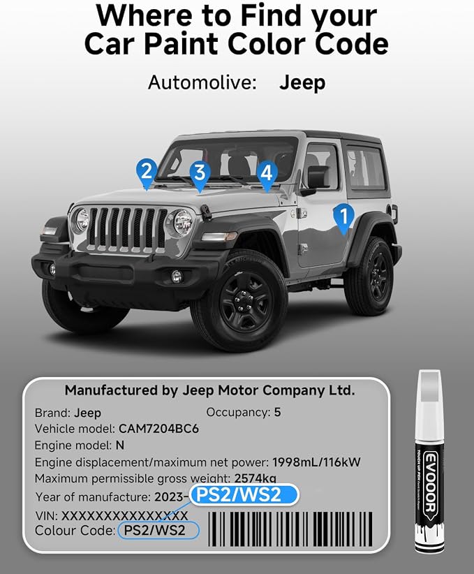 PS2/WS2 Bright Silver Metallic Touch Up Paint Compatible with JeepExact Match 2 in 1 Touch up Paint for Chips and Nicks Repair