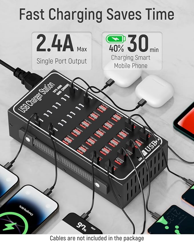 60 Port 300W USB Charging Station, Desktop Charging Station