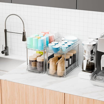 4 Pack Large Pull Out Bathroom Organizers and Storage, 2 Tier 12.8″ Tall