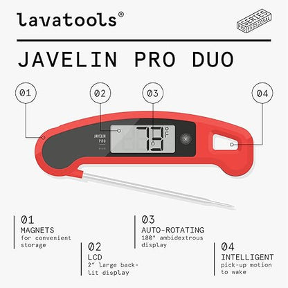 Lavatools Javelin® PRO Duo Ultra-Fast 2-Second Professional Digital Instant Read Meat Thermometer for Grill and Cooking, Auto-Rotating Backlit Display, IP65 Water Resistant, NSF Certified – Maize