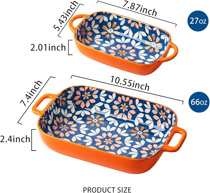ONCCI Ceramic Baking Dish Set, 2-Piece Hand-painted Porcelain Rectangular