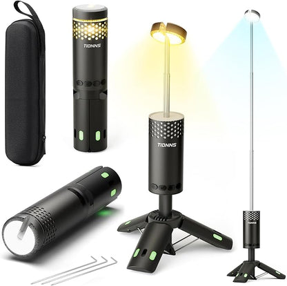 Camping Lights Rechargeable, Detachable Camping Lantern with Stand, Telescopic Waterproof Camp Lamp, Magnetic Work Hanging Light, LED Tent Flashlights for Emergency (Black)