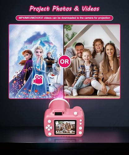 Kids Camera Toys for 5-12 Year Old Girls Boys,1080P Kids Digital Camera with Projector, Digital Video Camera with Music Download for Girls and Boys,Best Chritmas Birthday Festival Gift for Kid (Pink)