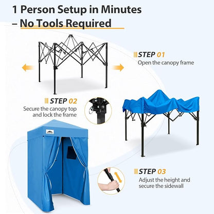 EAGLE PEAK Flex Ultra Compact 4x4 Pop-up Canopy, Sun Shelter, Changing Room, Portable Privacy Canopy Cabana for Pool, Fashion Photoshoots, or Camping, Light Blue