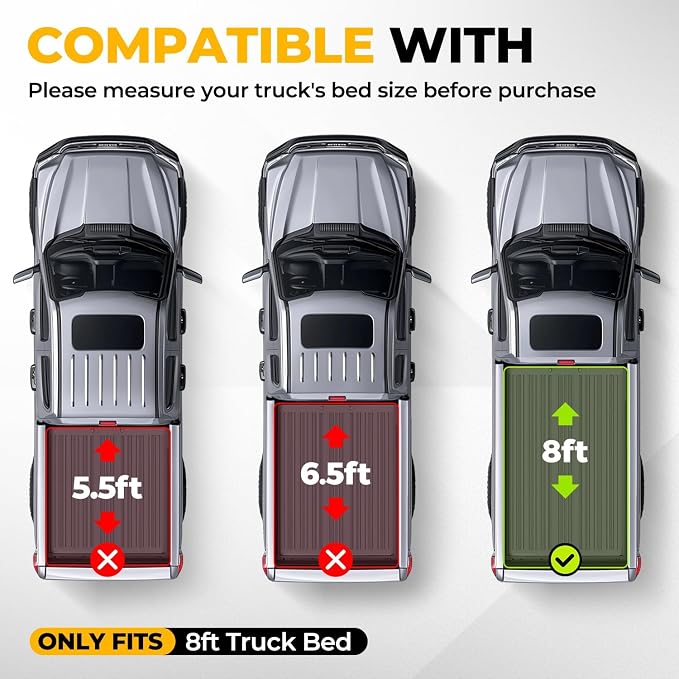 Auto Dynasty Soft Roll-up Truck Bed Tonneau Cover Compatible with 2004-2014 Ford F-150 8Ft/96Inch Fleetside Bed, Matte Black Soft Vinyl Top