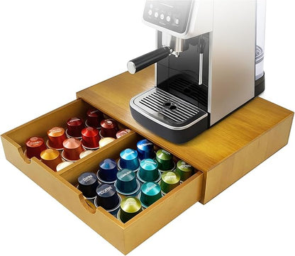 Coffee Pod 15" X 11" X 3" Natural Wood Countertop Organizer Drawer, Counter Top