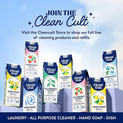 Cleancult Dish Soap Liquid Refills - Plant Based Cleaning Power - Cuts Grease & Grime - Free of Harsh Chemicals - Uses 90% Less Plastic - Free & Clear - 32 oz/3 Pack