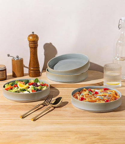theterra 7.5'' Ceramic Pasta Bowls, Salad Bowls Set of 4, Stoneware Serving Bowls for Fruits, Noodle, Dinner, House-warming Wedding Present, Desert Sage