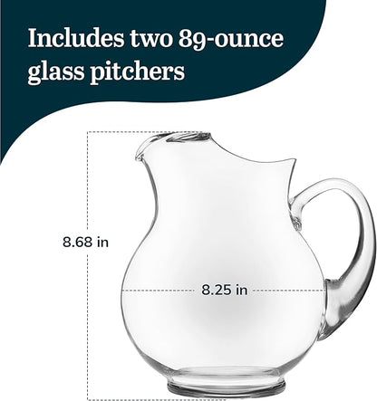 Libbey Acapulco Large Glass Pitcher Set of 2, 89 Oz, Tall Bubble Glass Pitchers