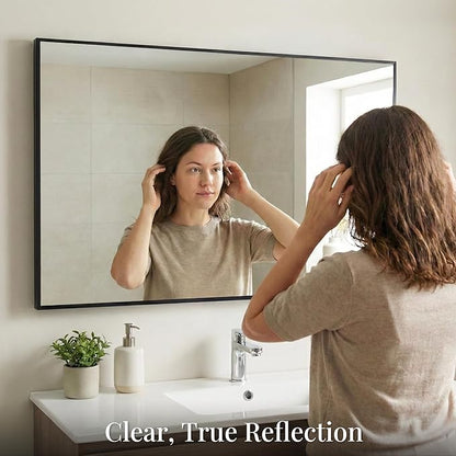 48''x30'' Black Bathroom Mirror, Large Metal Framed Vanity Mirror
