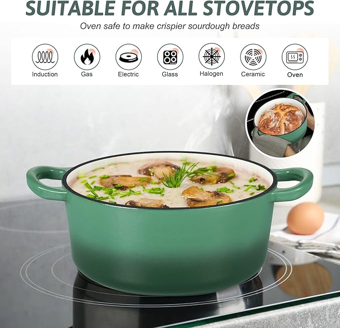 TeamFar Enameled Cast Iron Dutch Oven - 3QT Small Dutch Oven Pot - Heavy Duty