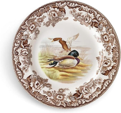 Spode Woodland Mallard 9" Soup Plate - Rustic Fine Earthenware Bowl for Soup, Salad, Pasta with Bird Design - Microwave, Oven, Freezer & Dishwasher Safe - Matches Woodland and Delamere Collections
