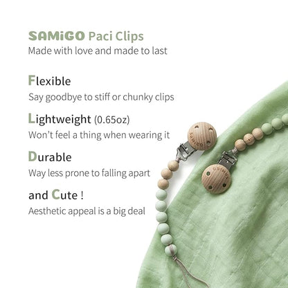 SAMiGO Pacifier Clips Holders Silicone Paci Binky Clips for Baby Boys and Girls - 2 Pack
