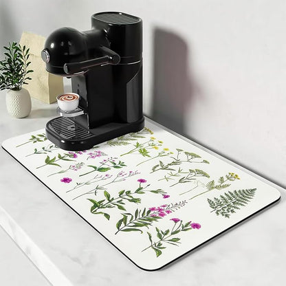 Bloss Dish Drying Mat, Spring Flower Printed Coffee Bar Mat, Kitchen Counter Mat